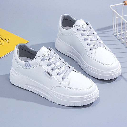 Plateforme baskets Femmes Shon Solen Sole en cuir coréen Sneaker blanc Slip décontracté Lacet Up Chaussures vulcanisées Chaussures de printemps pour femmes