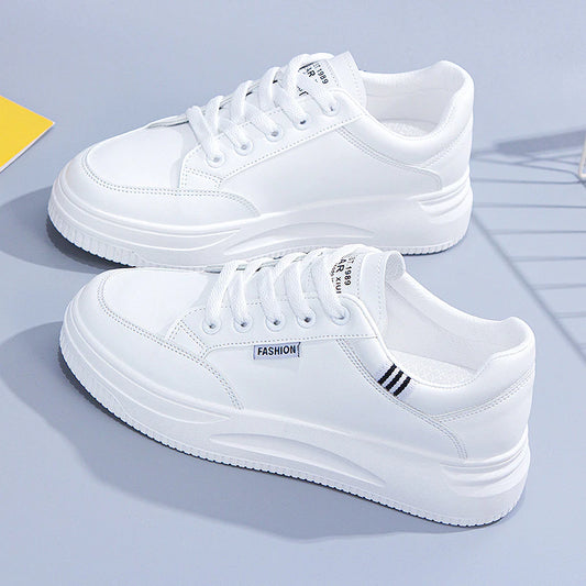 Plattform -Sneaker Frauen Shon Dicker alleiner koreanischer Leder -Sneaker weißer Slip lässig Schnüre -up vulkanisierte Schuhe Frühlingschuhe für Frauen