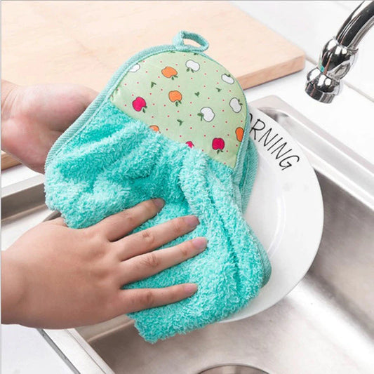 Coral Fleece Thickened Cute Cartoon Hanging Towel Children's Absorbent Kitchen Hand Towel