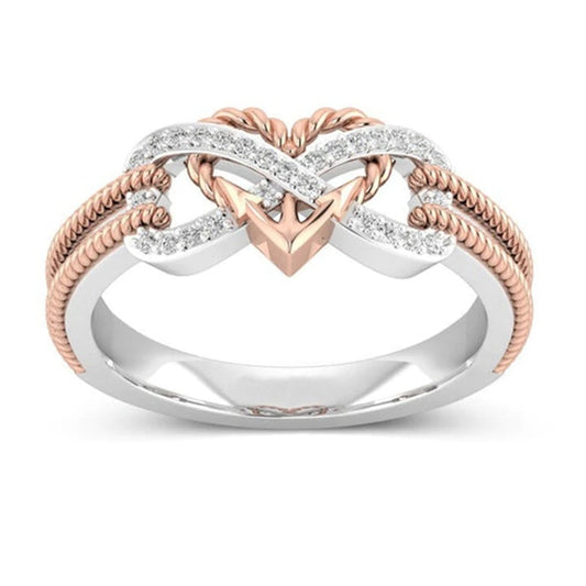 Kreatywne różowe złoto dwukolorowe krzyżowe pierścionek z serca dla kobiet impreza ślubna Pierścień Kobieta biżuteria akcesoria ręczne