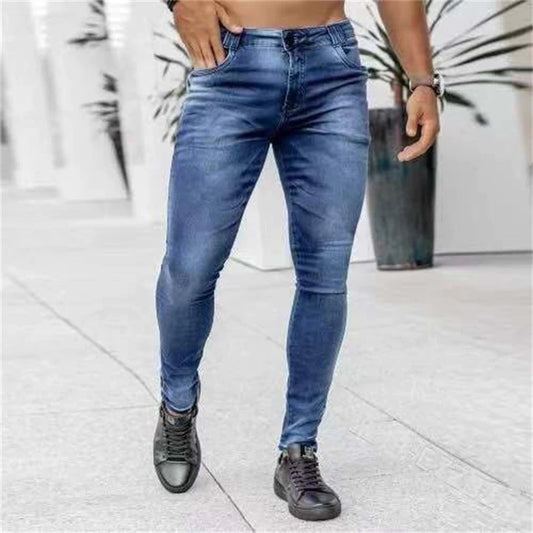 Speedway new denim men's trousers cross-border ins trend black Slim high-waisted denim leggings men
