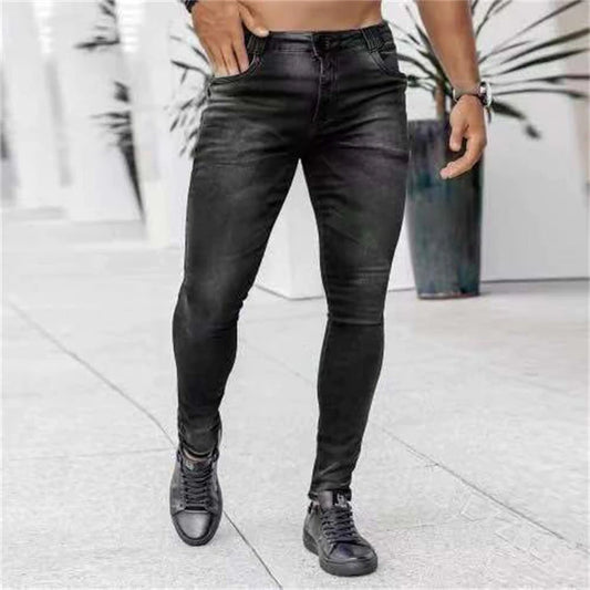 Speedway New Denim Pantalones de hombres transfronterizos Ins Trend Black Slim Leggings de mezclilla de cintura alta Hombres