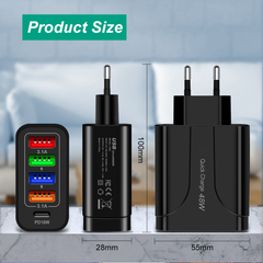 USB Fast Charger, 4-Port Charger Adapter