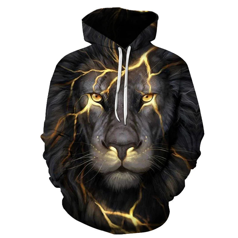 Stilvoller Wunsch Black Lightning Lion 3D Digital bedruckt Herren Hoodie Sweatshirt