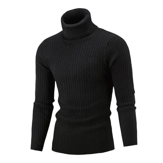 Men's Solid Twist Bottom High Neck Sweater