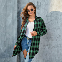 Women's Button Down Flannel Shirts Plaid Shacket Long Sleeve Collared Long Jacket Coats