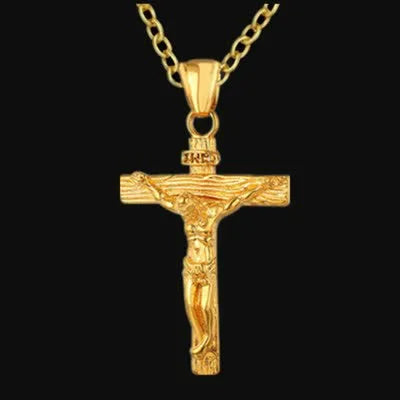 Halskette Kreuz Anhänger Halskette Jesus Gold Männer Edelstahlketten christlicher Schmuck