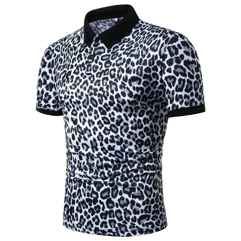 Herren lässig Mode Plus Size Trendy Printing Elastic Revers T -Shirt Kurzarm Poloshirt