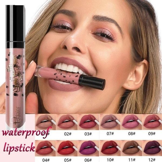 Glaze de labios de 12 colores impermeable Velvet Matte Lipstick Lipgloss
