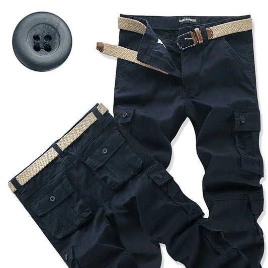 Pantalones de bolsillo múltiples de algodón suelto de algodón para hombres
