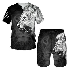 Sommer Lion Digital Print T-Shirt Set Casual Short Sleeve Shorts zweiteilig