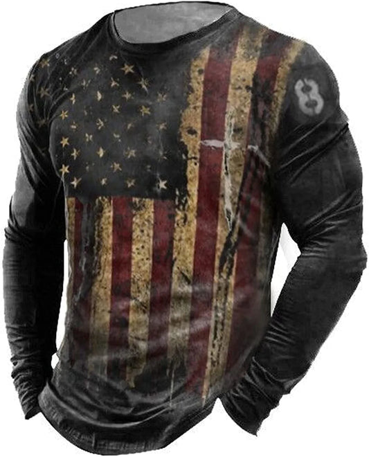 T-shirt a maniche lunghe con bandiera americana da uomo T-shirt per motociclette retryle per motociclette sport