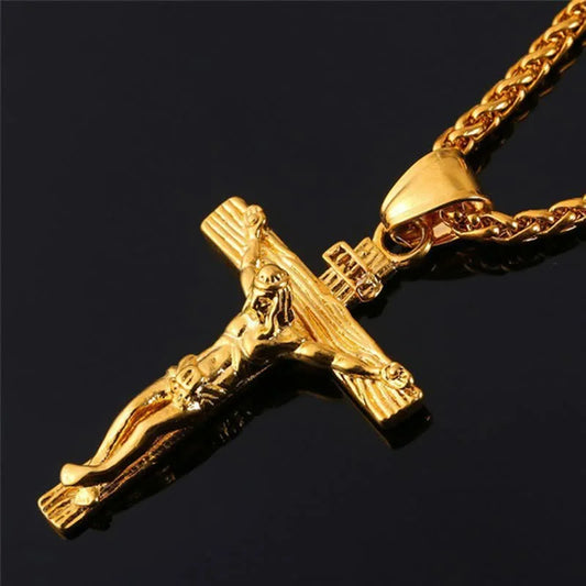 Collier croix collier pendant jesus or gold mènes chaînes en acier inoxydable bijoux chrétiens