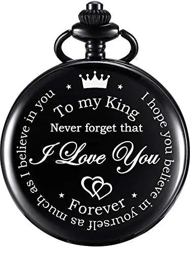 Aniversario Valentín Valor de regalo de regalo personalizado Reloj de bolsillo con cadena para hombres esposo novio en San Valentín, Navidad, cumpleaños, Boda feliz