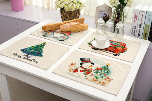 Dîner de Noël Mat Coton et chanvre Table de salle à manger robe festive Western Food Mat Fabric Fabric Home Isolation Pad