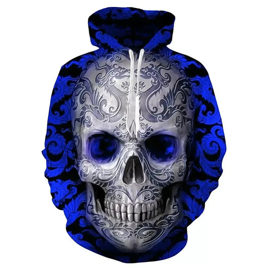 Bluzy 3D dla mężczyzn Terror Skull 3D Printing Blue