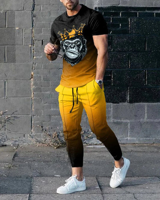 Zweiteiler Männer 3D-gedruckter Smiley Classic Casual Sports-Sportanzug Sommer langer Hosen Trendy Elastic Dünn-Trottel