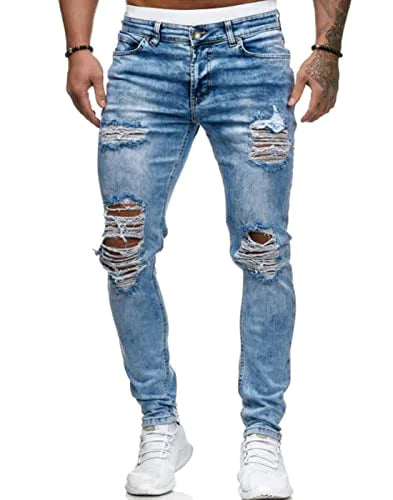 Hungson Herren -dehnbar gerissene Röhrenbiker -Jeans mit schlankem Fit -Jeanshosen geklebt