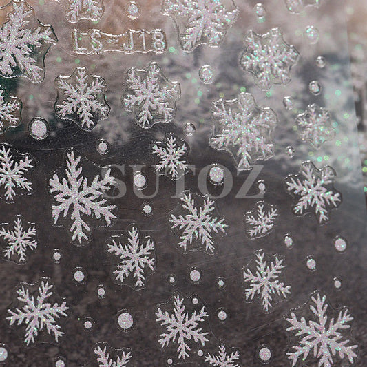 Nagelaufkleber - weißer Glitzer Schneeflocken Herz Ribbon Weihnachtswinter -Nagelabziehbilder