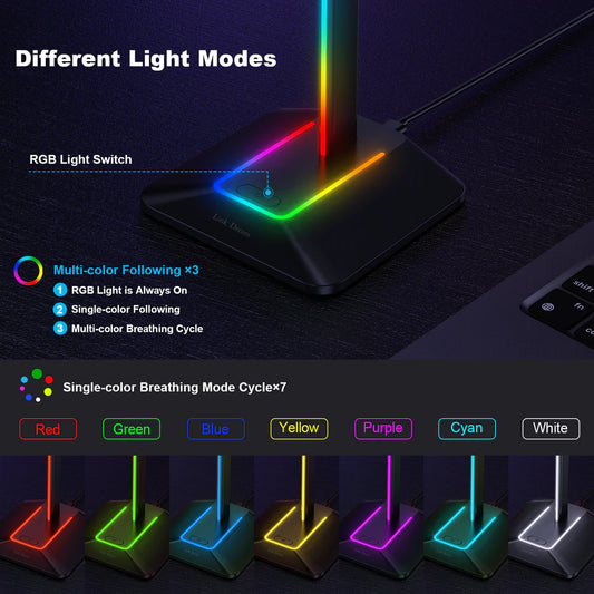 Link Dream RGB Lights Stojak na słuchawki z porty typu-C USB Uchwyt słuchawkowy dla wszystkich zestawów słuchawkowych graczy gier akcesoria komputerowe biurko