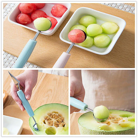 Fruit Digging baller pastèque creuse à balle cuillère à double tête en acier inoxydable couteau à couteau fruit plaque de sculpture de fruits