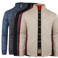 Herren verdickte und mit Fleece mit gestrickten Pullover mit langen Ärmeln für den Herbst, übergroße Oberbekleidung Strickjacke für Männer