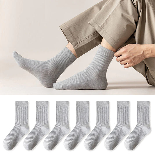 Calcetines para hombres calcetines largos calcetines de algodón anti-odor absorbente otoño y verano color sólido con aguja doble calcetines machos