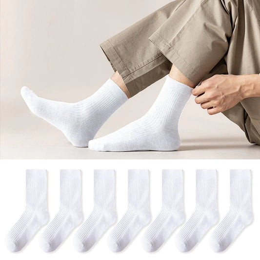 Herrensocken Lange Röhrchen Socken Baumwolle Anti-Odor-Schweiß-Absorbent Herbst und Sommer Festfarbe Doppelnadel Männliche Socken