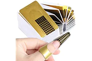 100 pezzi oro rettangolo oro forma autoadesiva e resistente stampi per unghie adatti per gel UV, con punte di numeri