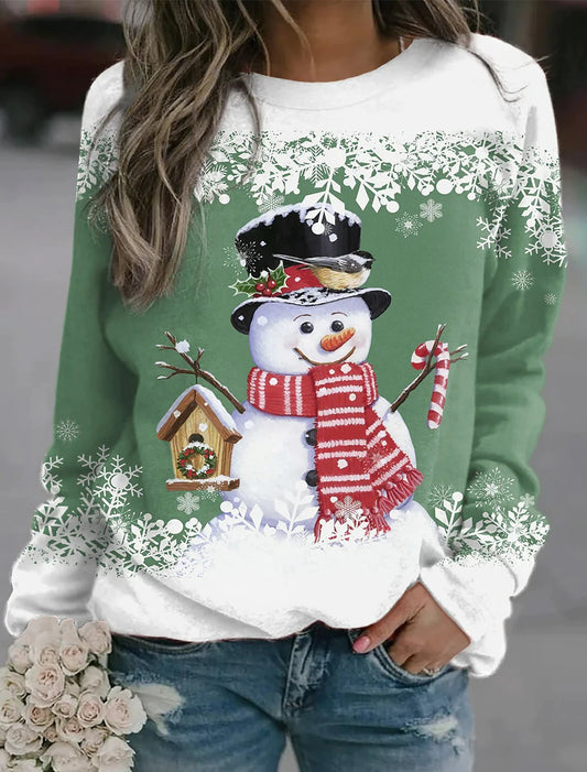 Flor de estampado digital de suéter de cuello redondo de Navidad