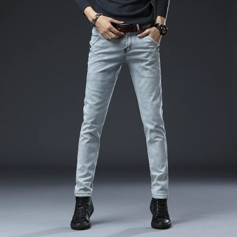 Summer Cowboy Jeans Slim Feet Elastic Force Trend Men's Wear Trousers Pants