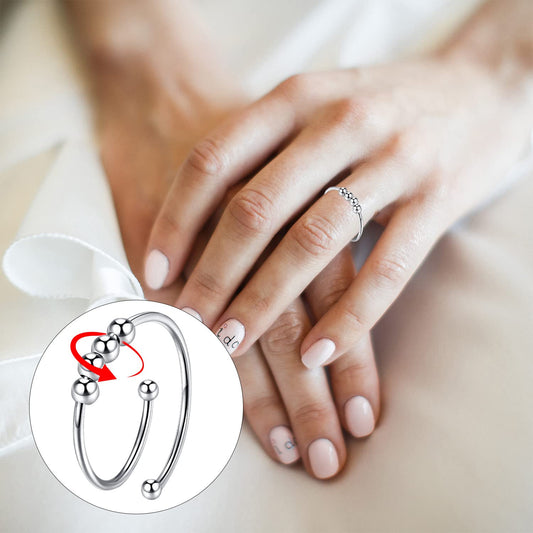 5 PCs Angstringe für Frauen, verstellbare Angstring öffnen Fingerringe mit Perlen Stressablastungspinner Ringe für Frauen Mädchen (Silber)