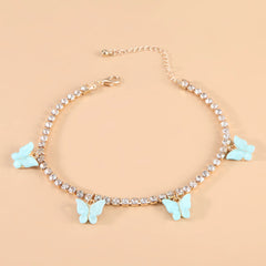 Retro Claw Chain Drill Anklet Set Simple Acrylic Butterfly Tassel Footwear Female