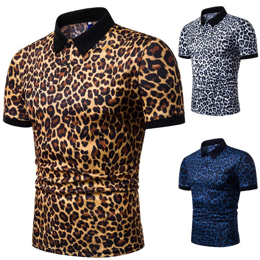 Lars Amadeus Leopard Polo -Hemden für Kurzärmele für Männer Tierdruck Party Club Golfhemd
