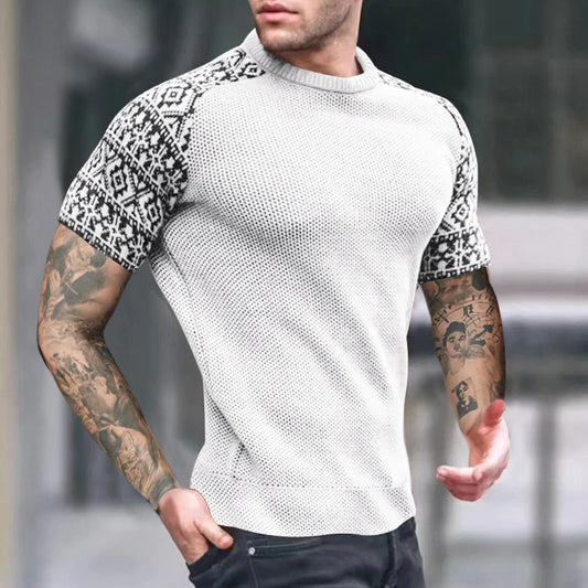 Stazione indipendente Summer maschi's wear wafer griglia rotonda a collo tondo sottile maglietta da uomo a manicotto maschile