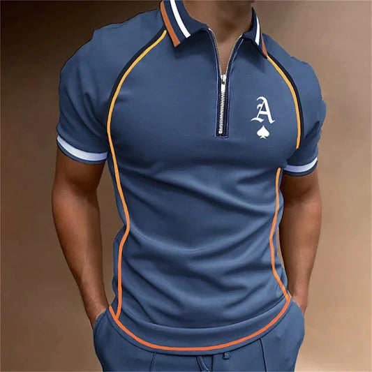Herren Poloshirt Kurzarm Reißverschluss T-Shirt Top