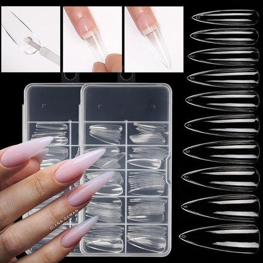 100pcs pudełko cienkie i niewidoczne naklejki na paznokcie przezroczyste pełne naklejki na paznokcie zdejmowane fałszywe końce paznokci
