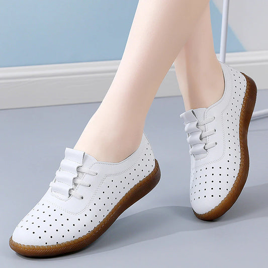 Buty miękkie Białe Białki Kobiety puste buty mama małe skórzane buty na zwykłe buty grochu kobiety plus size