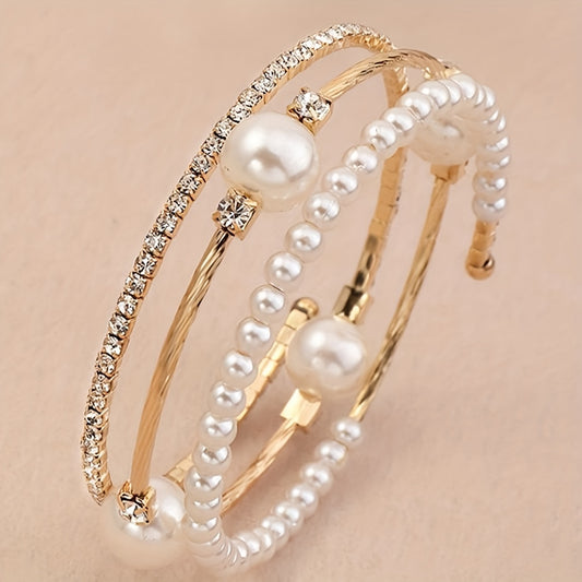 3 couches Bracelet en strass de perle Netflix rétro croisée bracelet dames