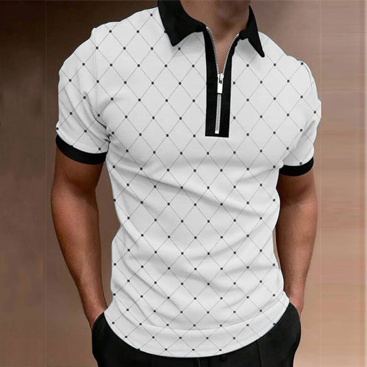 M.O.I Camisa de polo polo de polo para hombres con cremallera de polo estampados gráficos de geometría Apricot de albarico
