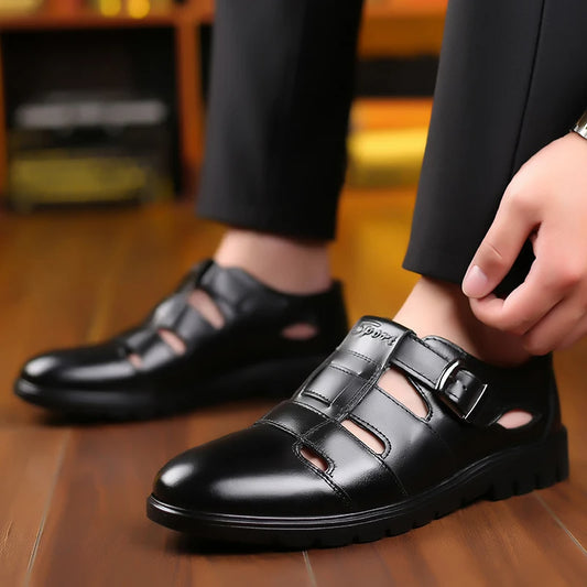 Buty zwykłe mężczyzn sandały skórzane prawdziwe męskie sandały buty biuro męskie sandały letnie moda mody wygodne sandały.