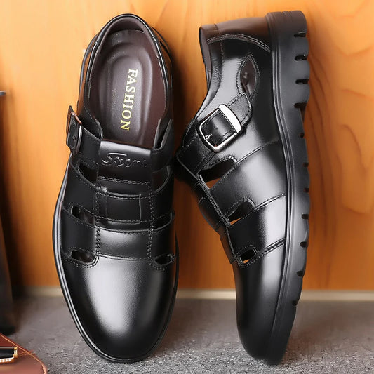 Zapatos casuales sandalias de cuero sandalias machos reales zapatos de oficina para hombres sandalias de verano sandalias cómodas.